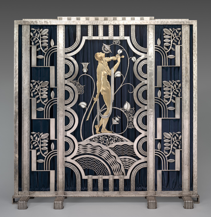 Muse with Violin Screen (1930), designed by Paul Féher for Rose Iron Works.