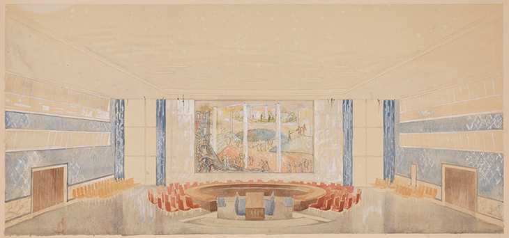 Drawing of UN Security Council Chamber, United Nations, New York City (c. 1949), Arnstein Arneberg.