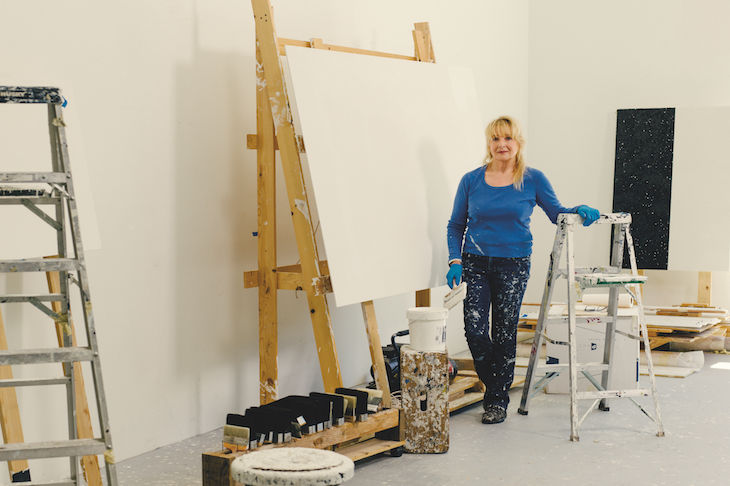 Mary Corse (b. 1945) photographed in her studio in Topanga Canyon, California