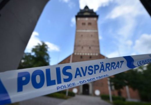 Cordoned crime scene at Strängnäs cathedral, west of Stockholm.