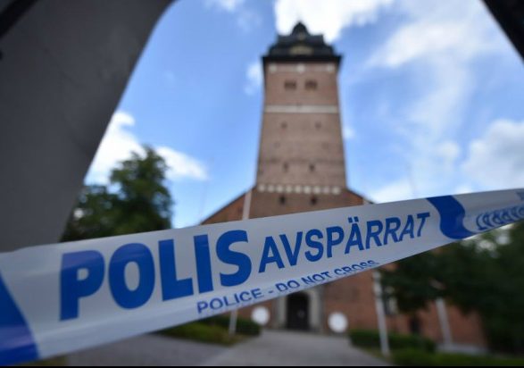 Cordoned crime scene at Strängnäs cathedral, west of Stockholm.