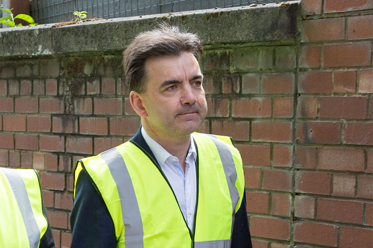 Tom Inns, who has resigned as director of the Glasgow School, at an inspection of the damage done to the Mackintosh Building in June 2018.)