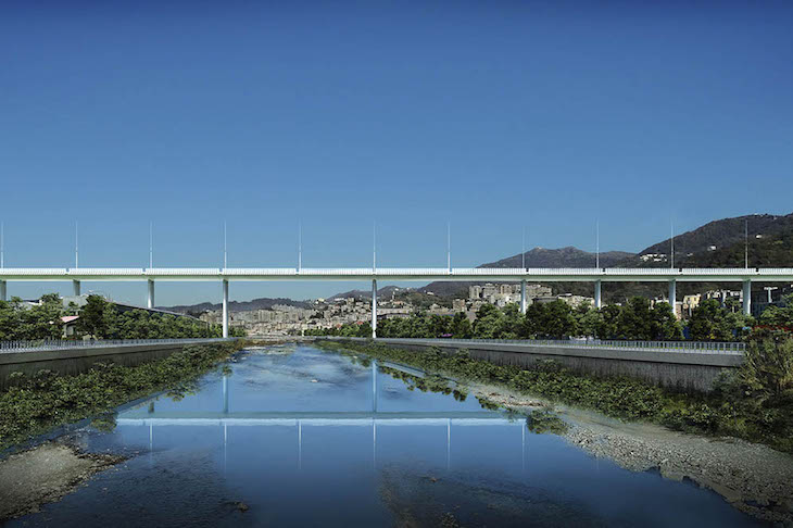 Rendering of Renzo Piano’s design for a new bridge in Genoa.