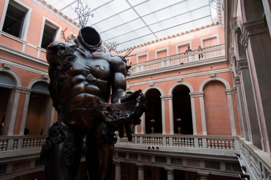 Installation view of Damien Hirst’s Demon with Bowl in ‘Treasures from the Wreck of the Unbelievable’ at the Palazzo Grassi, Venice, 2017.