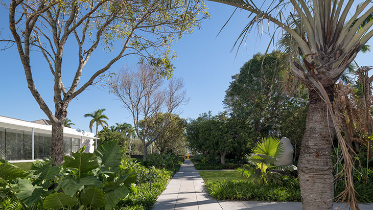 The Norton Museum of Art gardens, looking east.