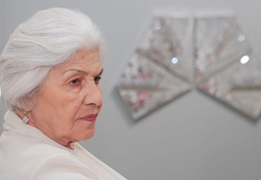 Monir Shahroudy Farmanfarmaian at the opening of her exhibition at The Third Line, Dubai, in March 2013.