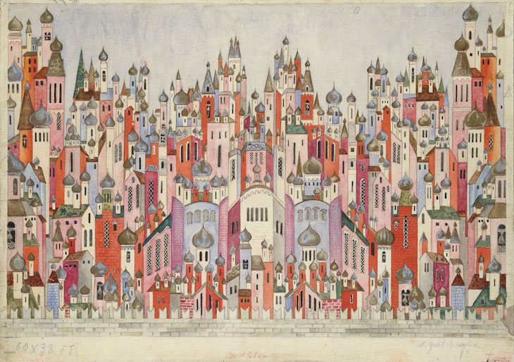 Set design for the final scene of The Firebird (1954), Natalia Goncharova. 