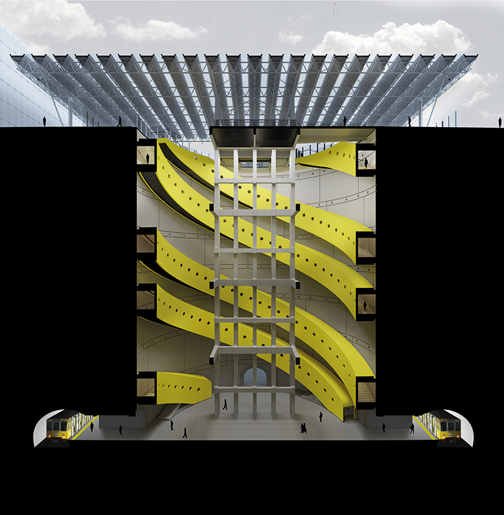 Visualisation of a section of Capodichino station in Naples, designed by Rogers Stirk Harbour + Partners.