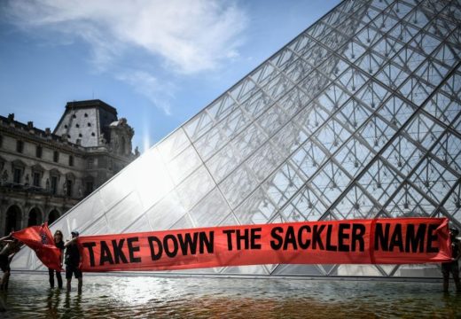 P.A.I.N. activists at the Louvre in Paris on 1 July 2019.