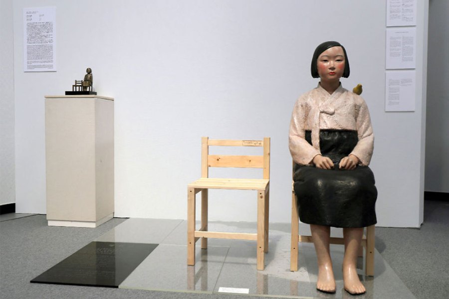 Installation view of Kim Seo-kyung and Kim Eun-sung’s Statue of a Girl of Peace (2011) at the Aichi Triennale 2019 in Nagoya.