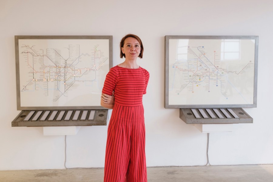 Bertille Bak below in front of her works at the Mario Merz Prize finalist group exhibition