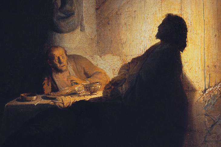 The Supper at Emmaus (detail; c. 1628), Rembrandt van Rijn.