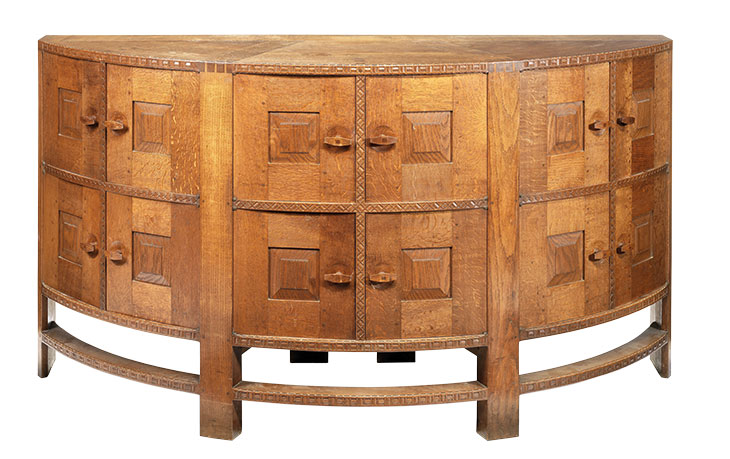 Demi-lune sideboard (c. 1902–05), Ernest Gimson. Marchmont House, Duns.