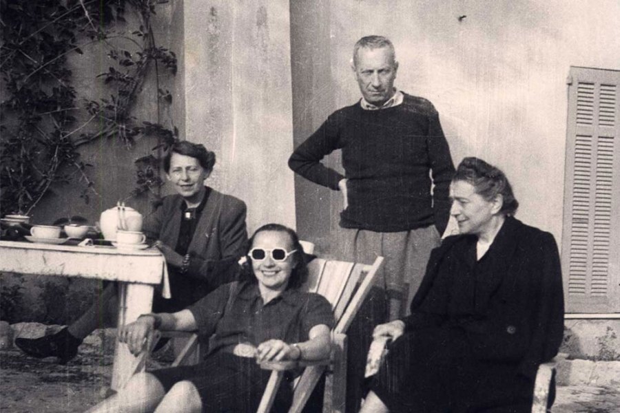 Detail of photograph of (left to right) Sophie Taeuber-Arp, Sonia Delaunay, and Jean (Hans) Arp in Grasse in 1942.