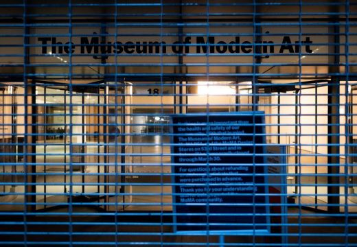 The closed Museum of Modern Art on March 17, 2020 in New York Citydistancing. (Photo by Johannes EISELE / AFP) (Photo by JOHANNES EISELE/AFP via Getty Images)