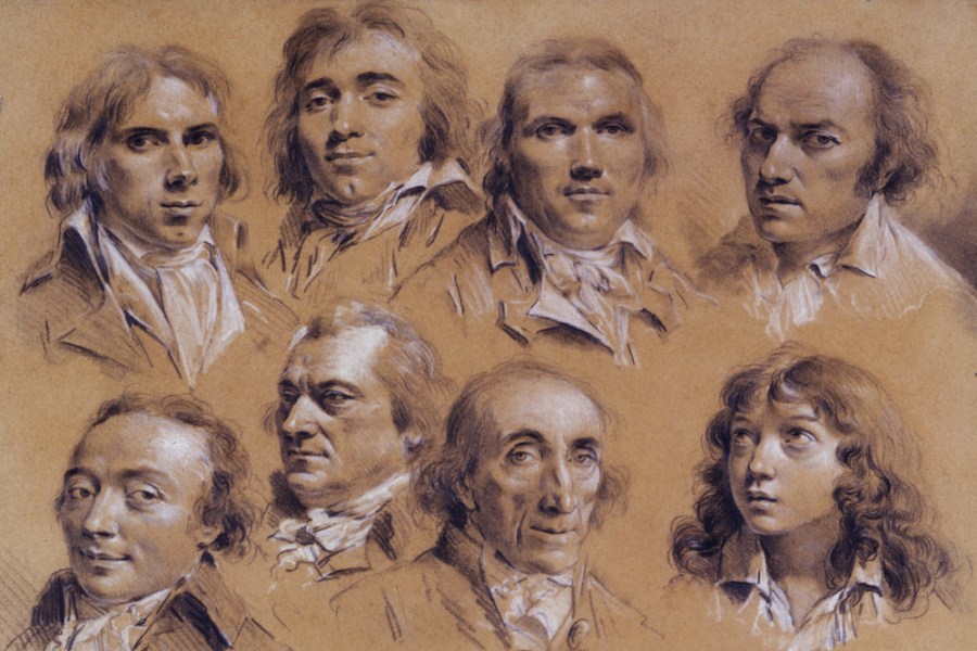 Sixteen heads of men (detail; 18th century), Louis-Léopold Boilly