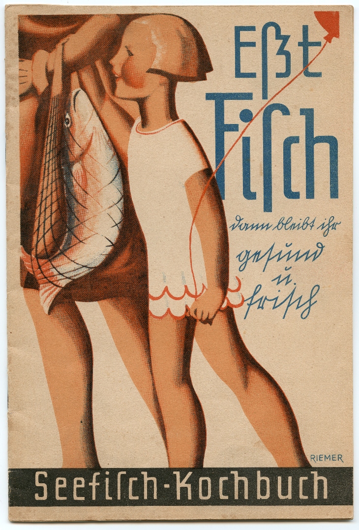 Poster reading "If you eat fish, you will stay slim, healthy and fresh"