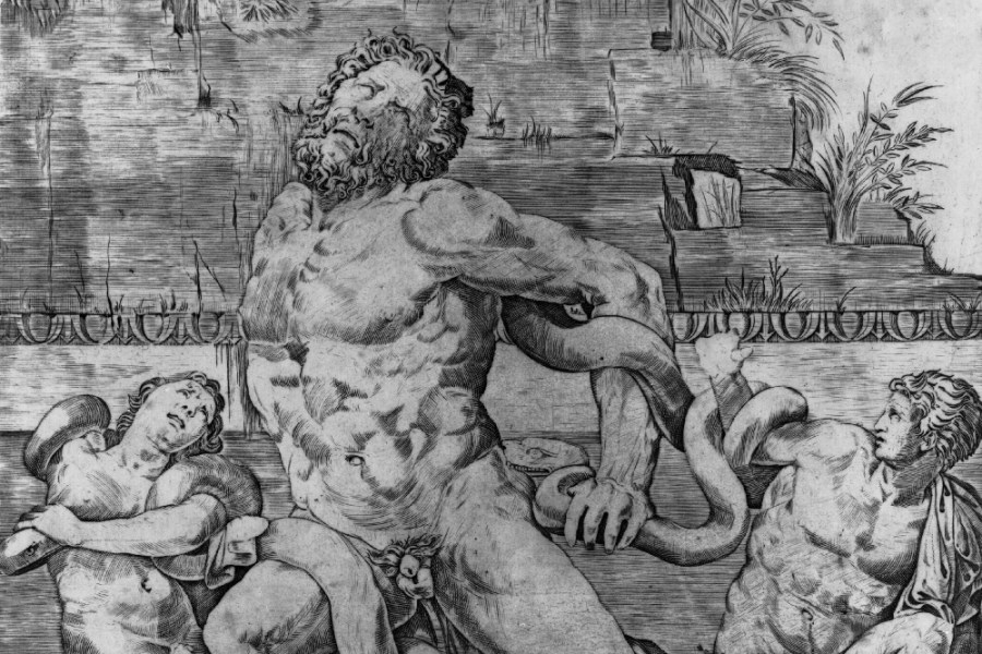 Laocoön and his sons being attacked by serpents (16th century), Marco Dente.