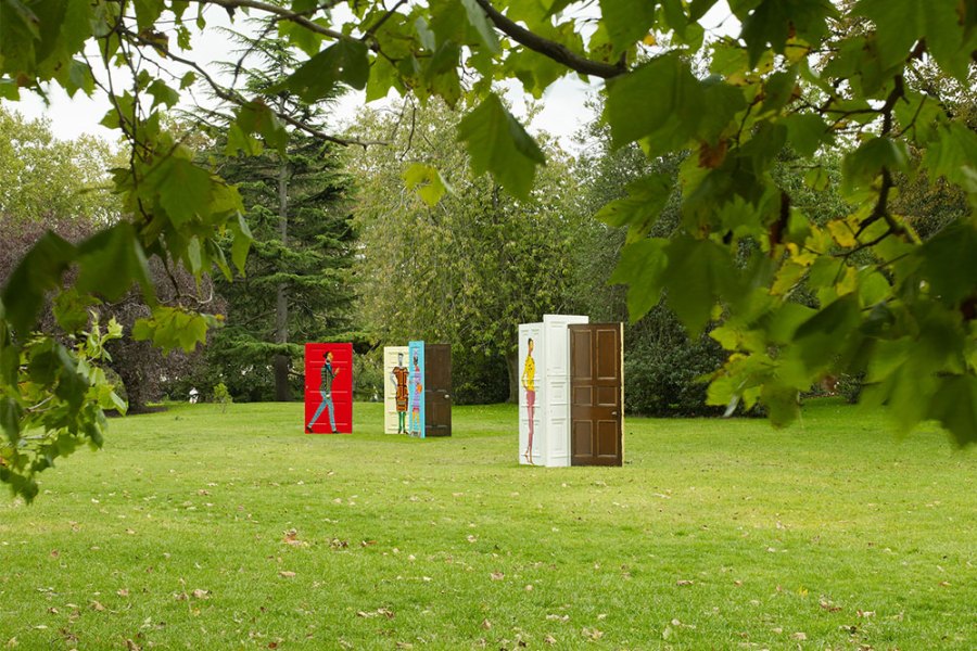 Five Conversations (2019), Lubaina Himid. Hollybush Gardens at Frieze Sculpture 2020.