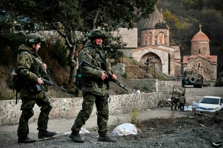 Russian patrols in front of the medieval monastery of Dadivank in November 2020.