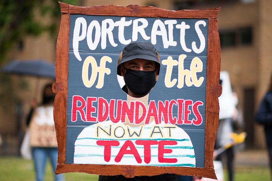 Demonstrators protesting against job losses at the Tate in July 2020.