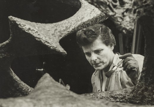 Margel Hinder working on her sculpture for the Western Assurance Company (detail; c. 1973), David Moore.