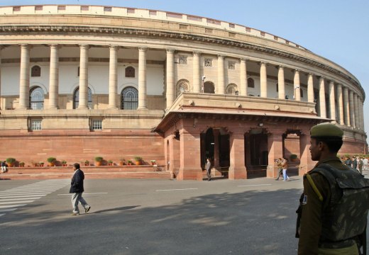 The Indian parliament building (Sansad Bhavan), designed by Edwin Lutyens and Herbert Baker in 1912–13, in New Delhi.