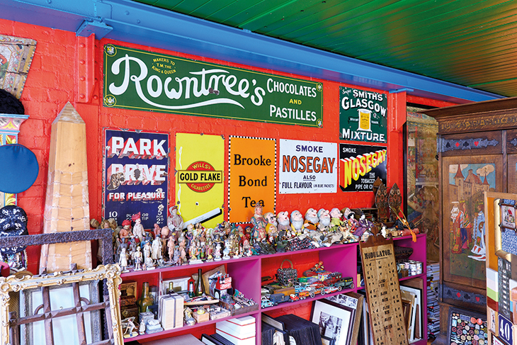 View of Peter Blake’s studio in west London, showing part of the artist’s collection of objects.