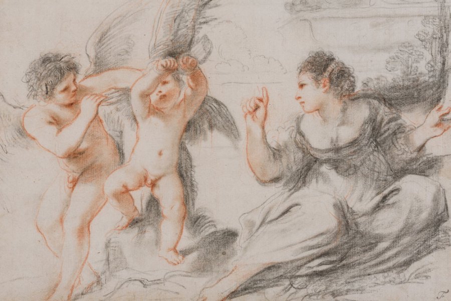 Venus scolding Cupid, while an older cupid binds him to a tree (detail; 17th century), Giovanni Francesco Barbieri, called il Guercino.