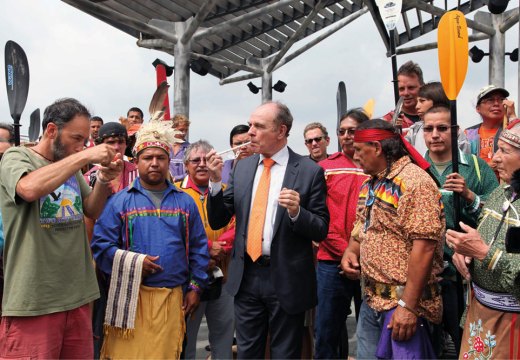 Renewal of the Two Row Treaty in 2013, affirmed by Andy Mager, Hickory Edwards, Netherlands Consul Rob de Vos, Chief Jake Edwards and Faithkeeper Oren Lyons in New York, August 2013