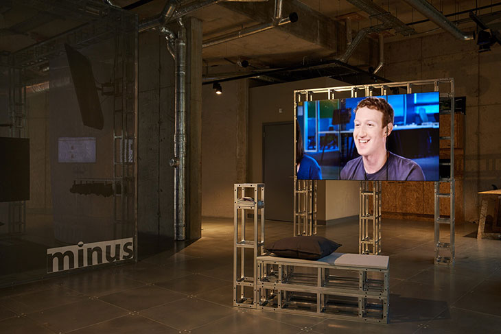 Installation view of Ben Grosser’s exhibition ‘Software for Less’ at Arebyte Gallery, London, 2021.