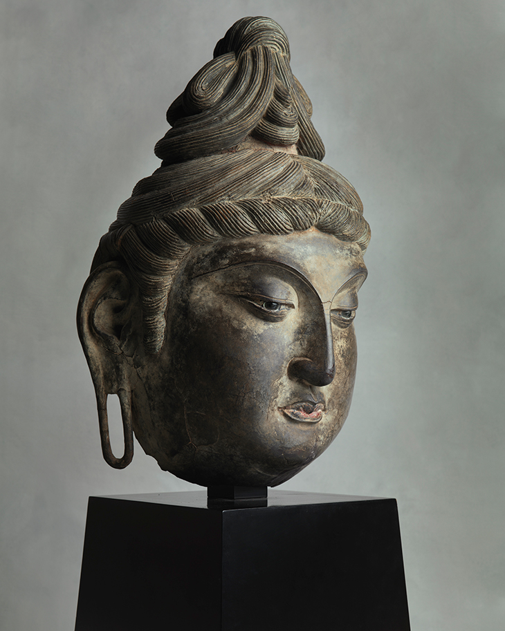 Dry lacquer head of a bodhisattva, Tang dynasty (8th century). Bonhams