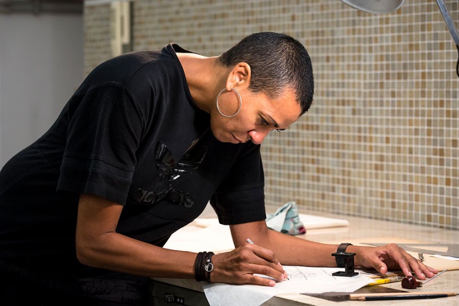 Helen Cammock, working at the Istituto Centrale della Grafica, Rome.