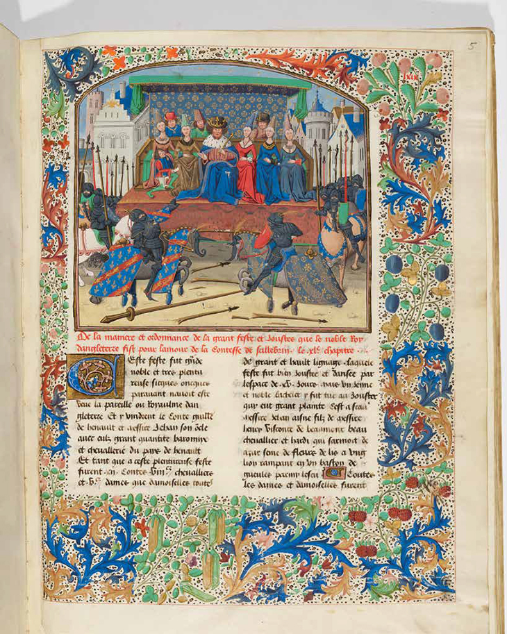 Illustration of the tournament organised by Edward III in honour of the countess of Salisbury, from a copy of Wavrin’s Croniques (15th century).