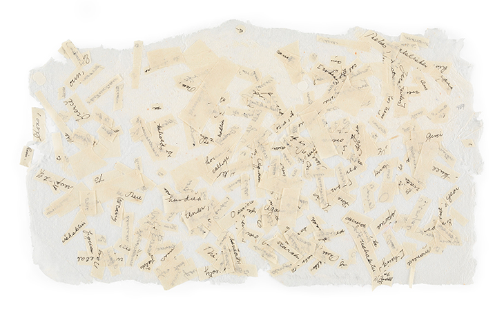 Text (1975), Howardena Pindell. 