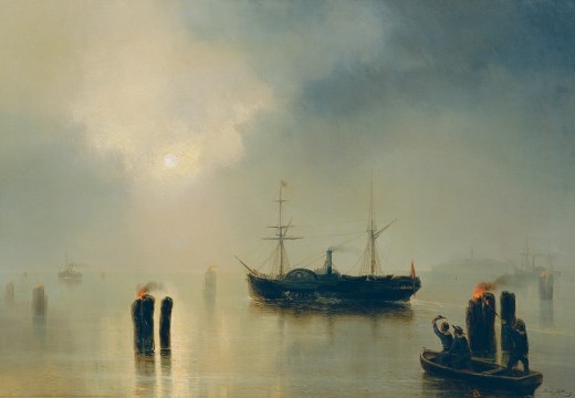 Nachtfahrt in der Lagune (detail; 1857), Joseph Carl Berthold Püttner.