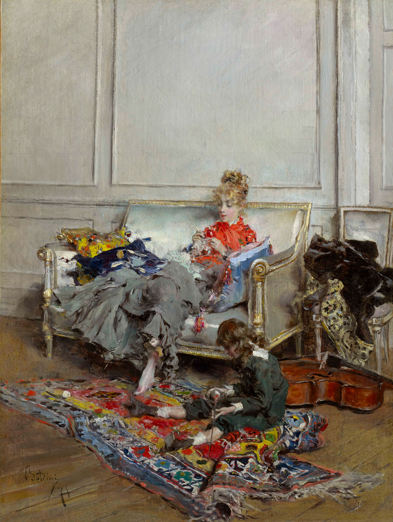 G. Boldini, Jours tranquilles ou Jeune Femme au crochet, (c. 1875) Oil on canvas. Courtesy of The Sterling and Francine Clark Art Institute, Williamstown. Photo: © Clark Art Institute.