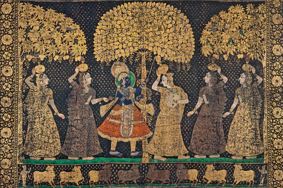 Pichhvai temple cloth depicting the Dana Lila festival, 19th century. Francesca Galloway (price on application)