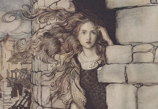 The Waiting Maid Sprang Down First and Maid Maleen Followed (1917), Arthur Rackham (1867–1939). Charles E. Young Research Library, UCLA